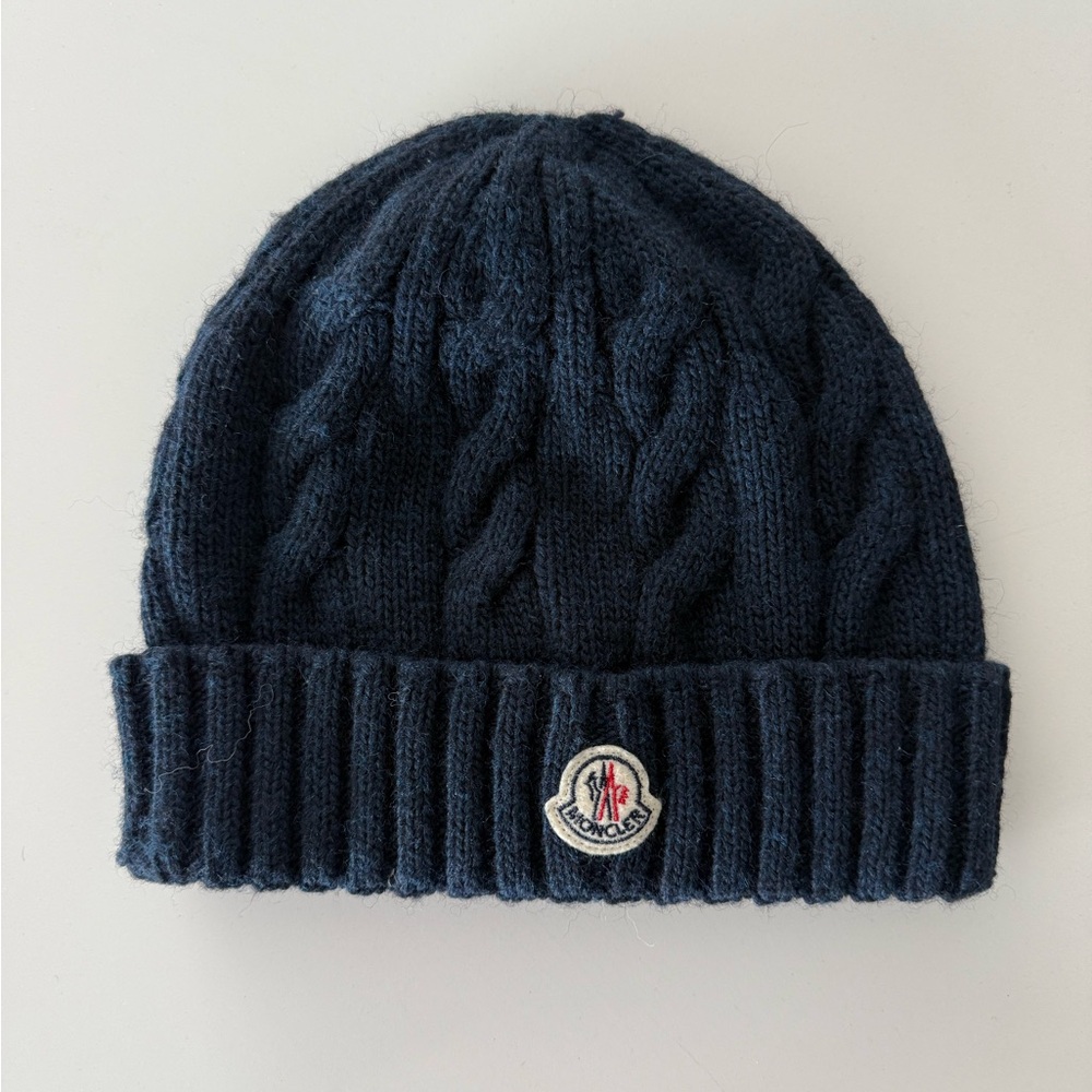 UNISEX Moncler Blue Cable Knit Hat with Logo